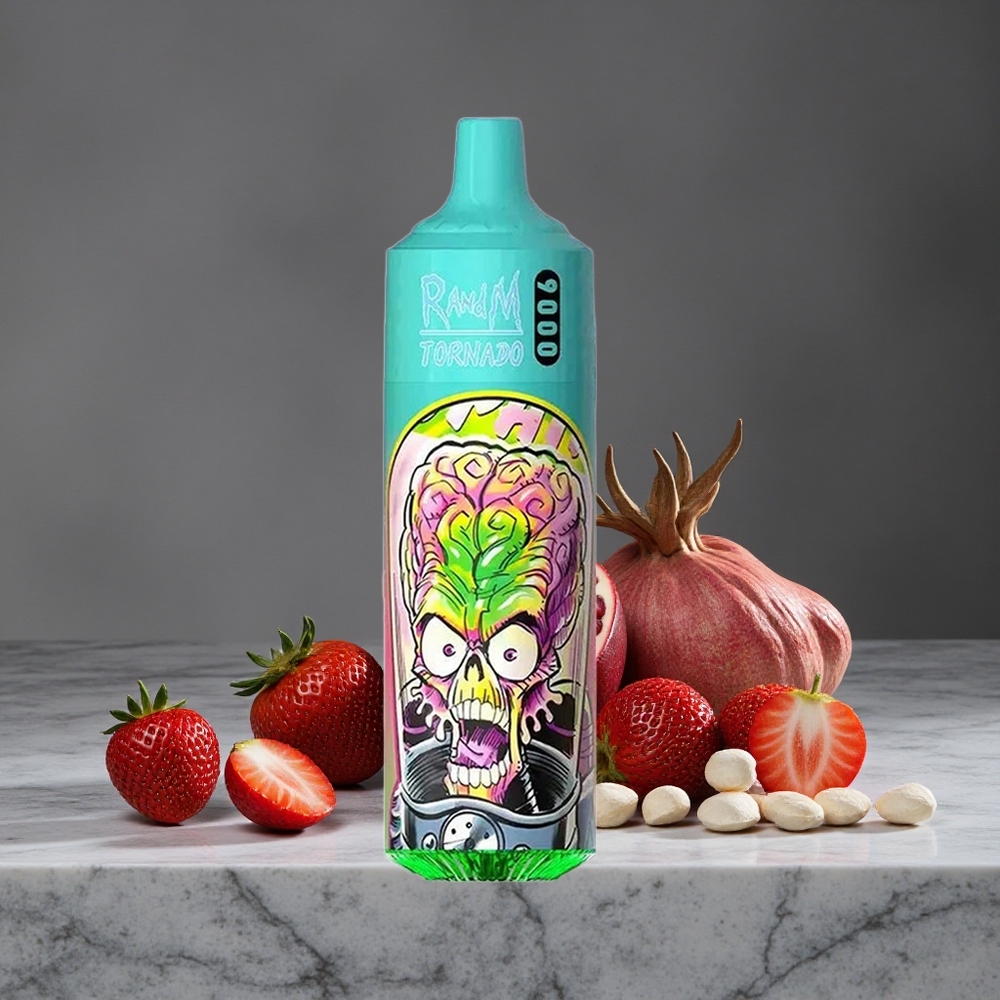Zemeņu Granāta RandM Fumot Tornado 9000 Puffs 18 mL E-gliemežu Tilpums 850 mAh Uzlādējama Baterija