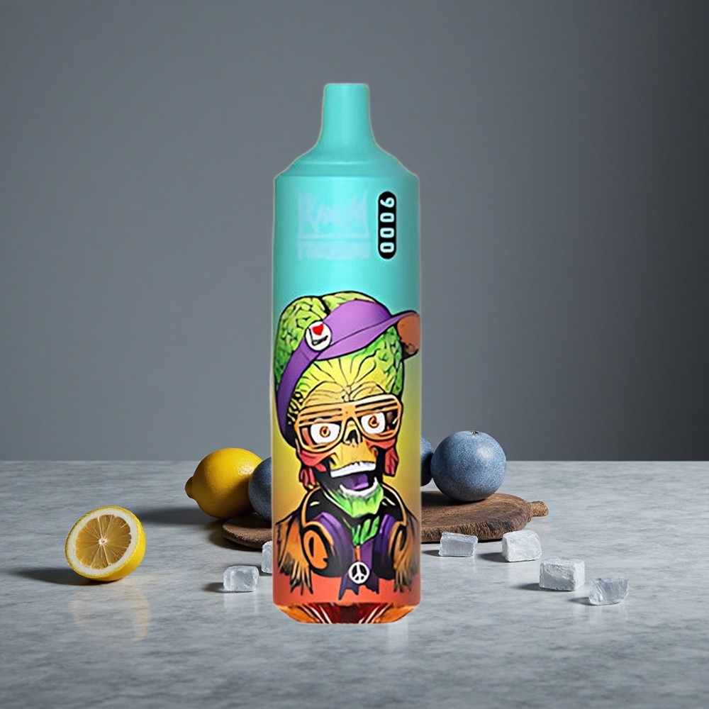 Zilā Ledus RandM Tornado 9000 Puffs 18 mL RGB Displejs