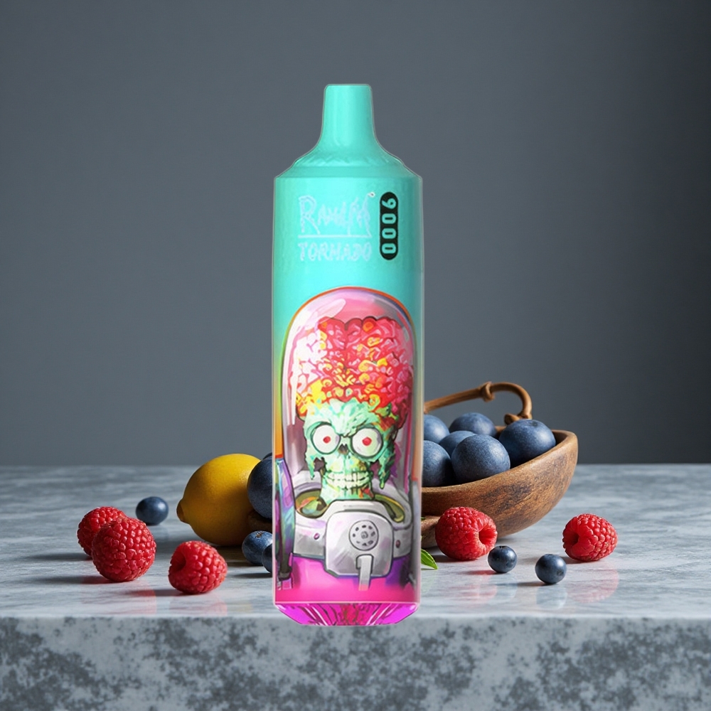 Zilā Skābā Aveņu RandM Tornado 9000 Iemīdījumi ar 18 mL EŠķidruma & 850 mAh Uzlādējama Baterija