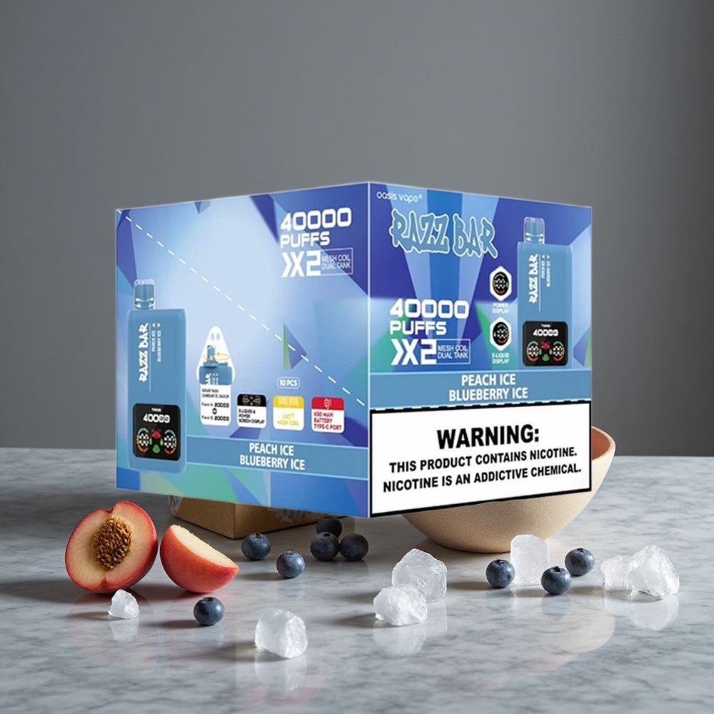 Persiku Ledus_Zileņu Ledus Razz Bar Vienreizlietojamais Vape 40000 Puffs 1.0Ohm 2 Siets Spole 650 Mah Batterija