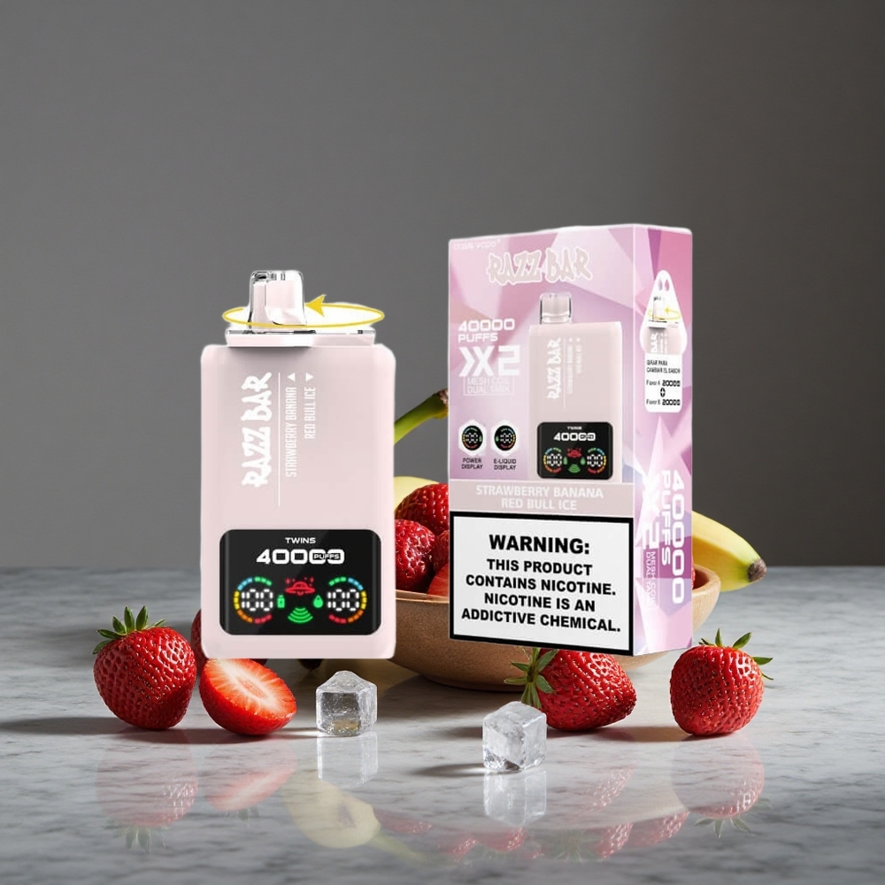 Zemeņu-Banānu Razz Bar Disposable 40000 Piepildījumi 1.0Ohm 2 Mesh Coil un 650 Mah Battery Type-C Port