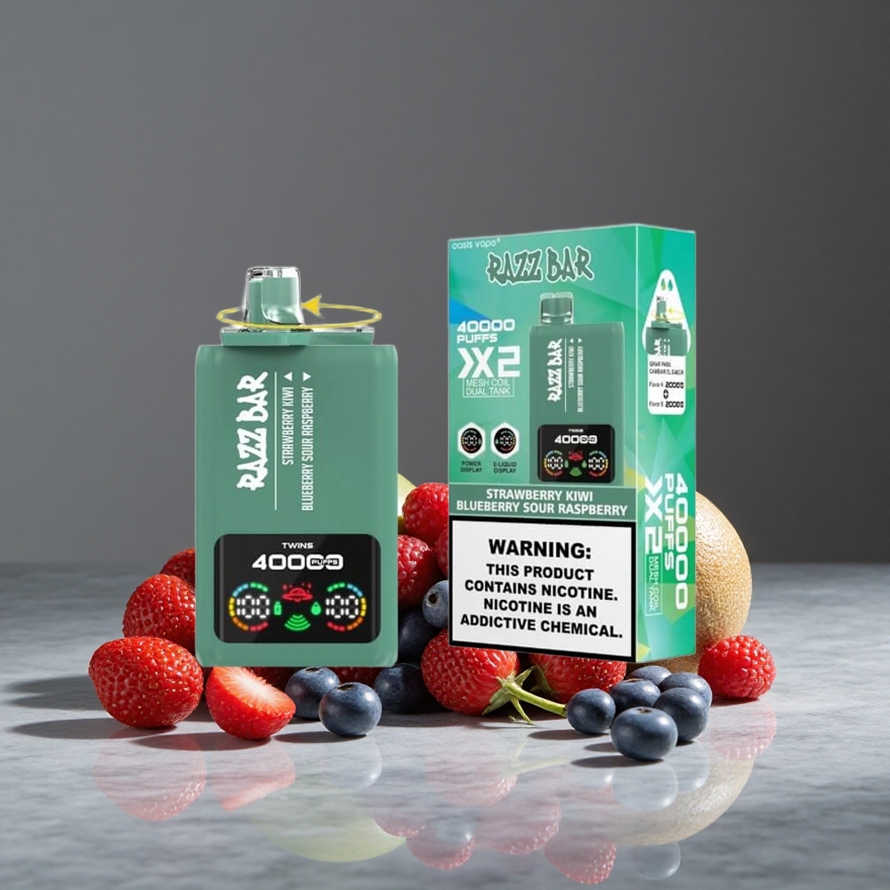 Zemeņu-Kivi & Zilā Jāņoga Skābā Aveņu Razz Bar Vienreizlietojamais Vape 40000 Puffs ar Ekrānu un 1.0Ohm 2 Siets Spole