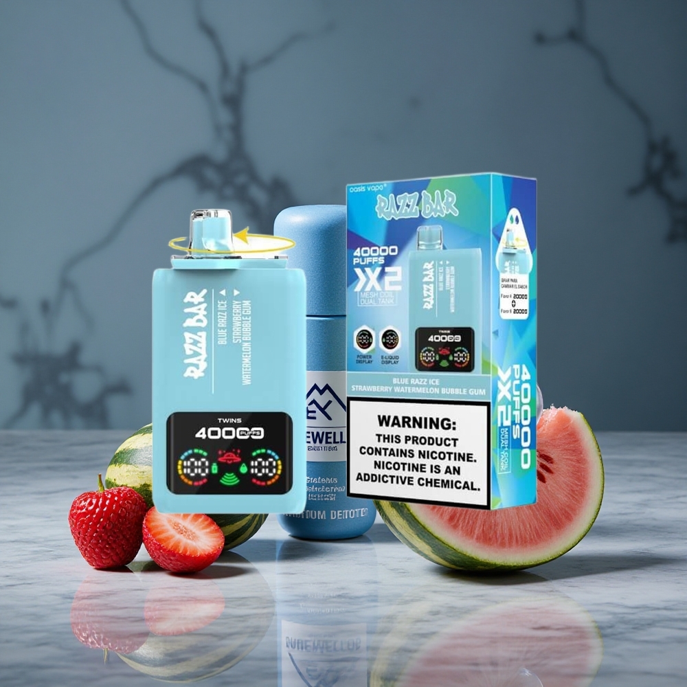 Zilā Aveņu Ledus-Ābolmeles Ūdensmelones Pūšķu gumija Razz Bar 40000 Pūšķi 1.0 Ohm 2 Režģa Spole 650 Mah Akumulators Type-C Port