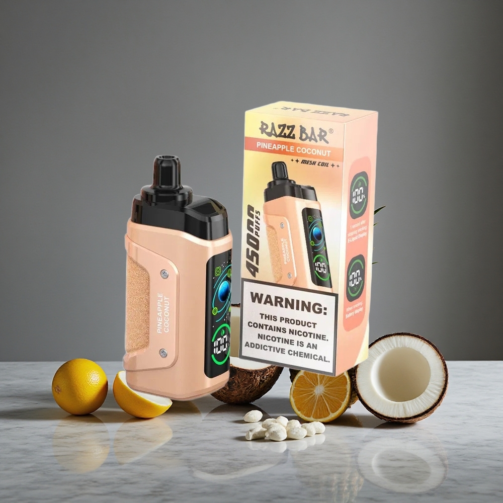 Ananāsu Kokosa Razz Bar Vienreizlietojamais Vape 45000 Pūši 1.0 Ohm Mesh Spole
