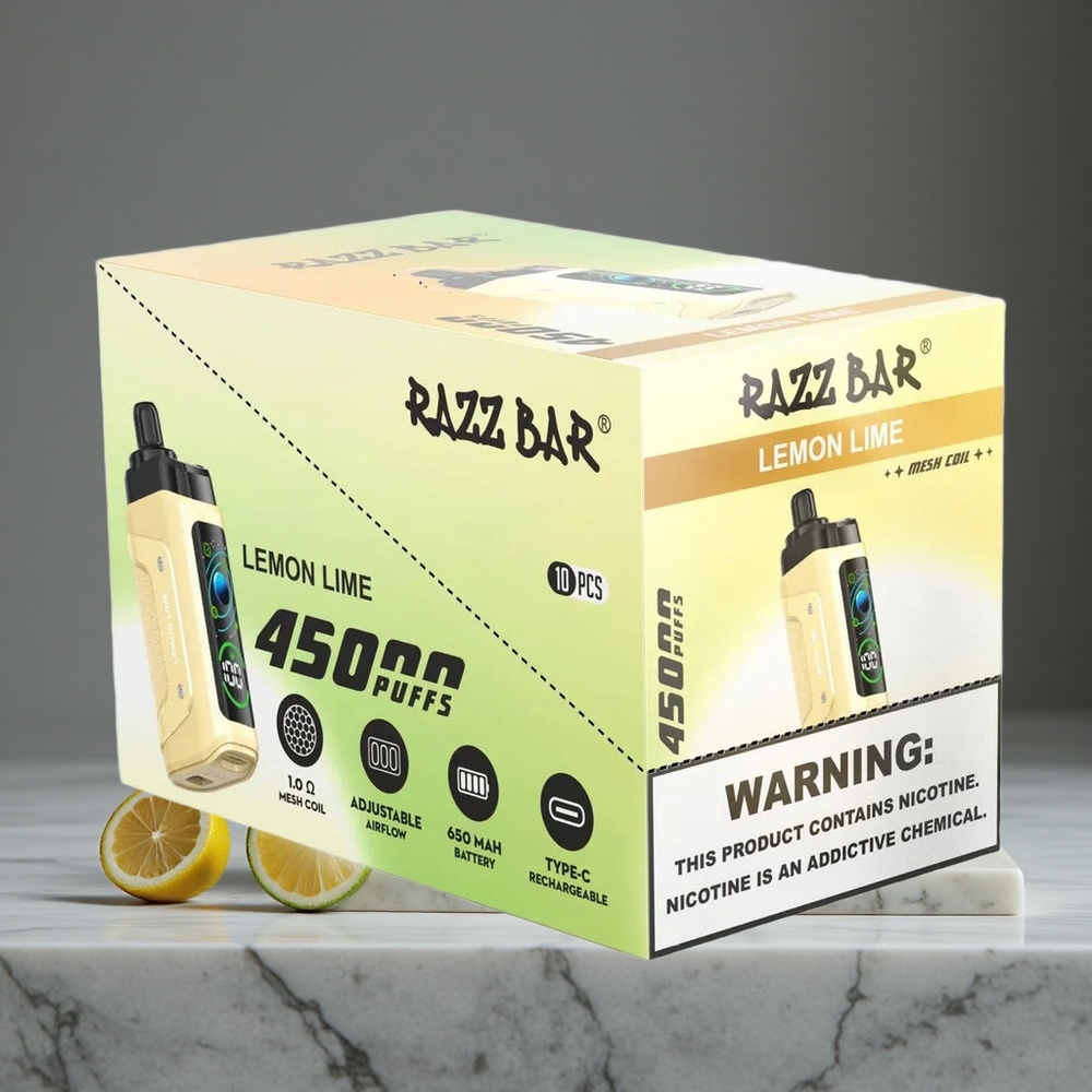 Citrons-Laime Razz Bar Vienreizlietojamais Vape 45000 Ievelkieni 1,0 Ohm Mesh Coil