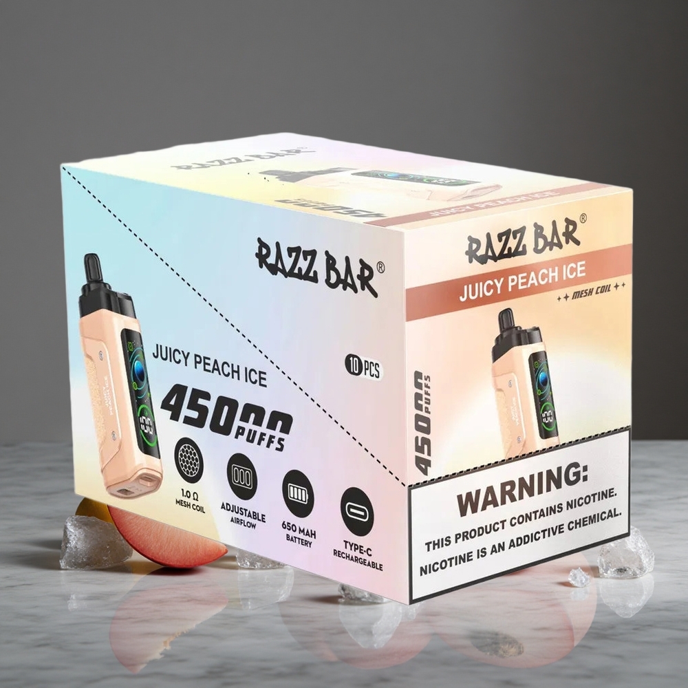 Sulīgā Persiku Ledus Razz Bar 45000 Puffs 1.0 Ohm Mesh Tinis Vienreizlietojamais Vape