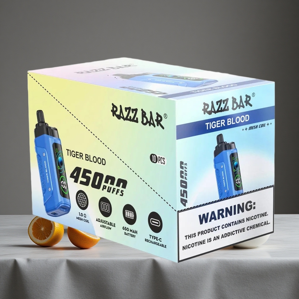 Tīģera Asinis Razz Bar Vienreizlietojamais Vape 45000 Puffs 1.0 Ohm Mesh Spole