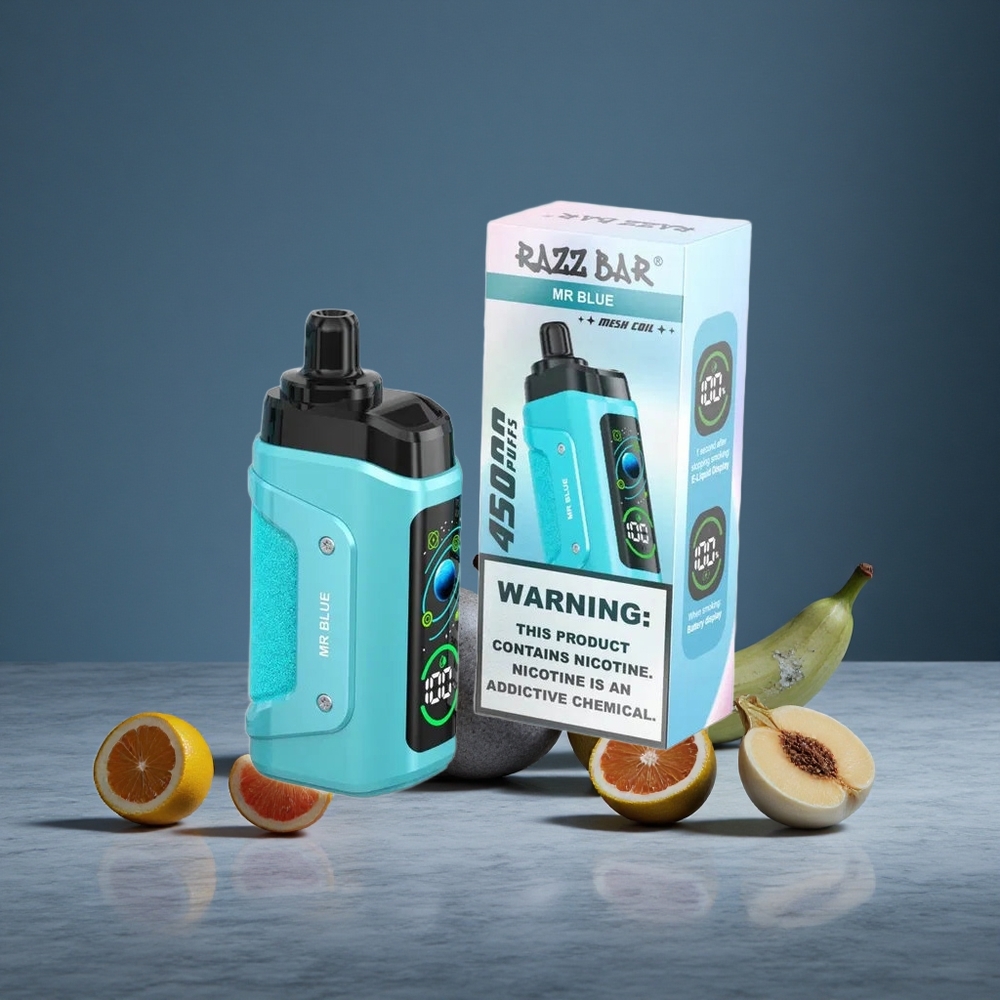 Zilais Razz Bar Vienreizlietojamais Vape 45000 Puffu 1.0 Ohm Mesh Coil