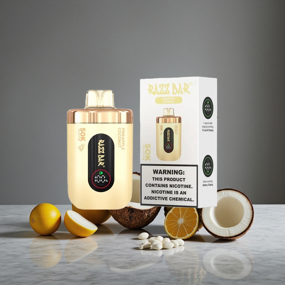 Ananāsu-Kokosa Razz Bar Vienreizlietojamais Vape 50K Puffs 1.0 Ohm Tīkla Spole