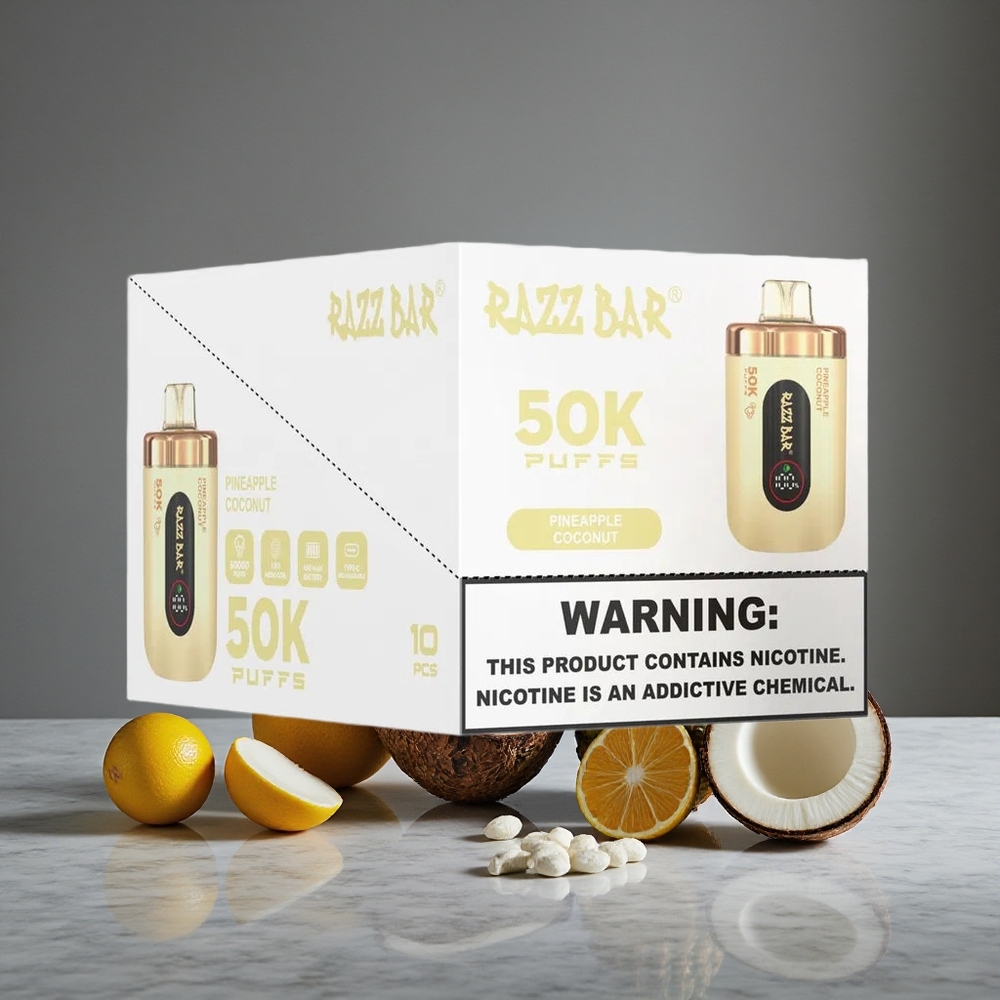 Ananāsu-Kokosa Razz Bar Vienreizlietojamais Vape 50K Puffs 1.0 Ohm Tīkla Spole