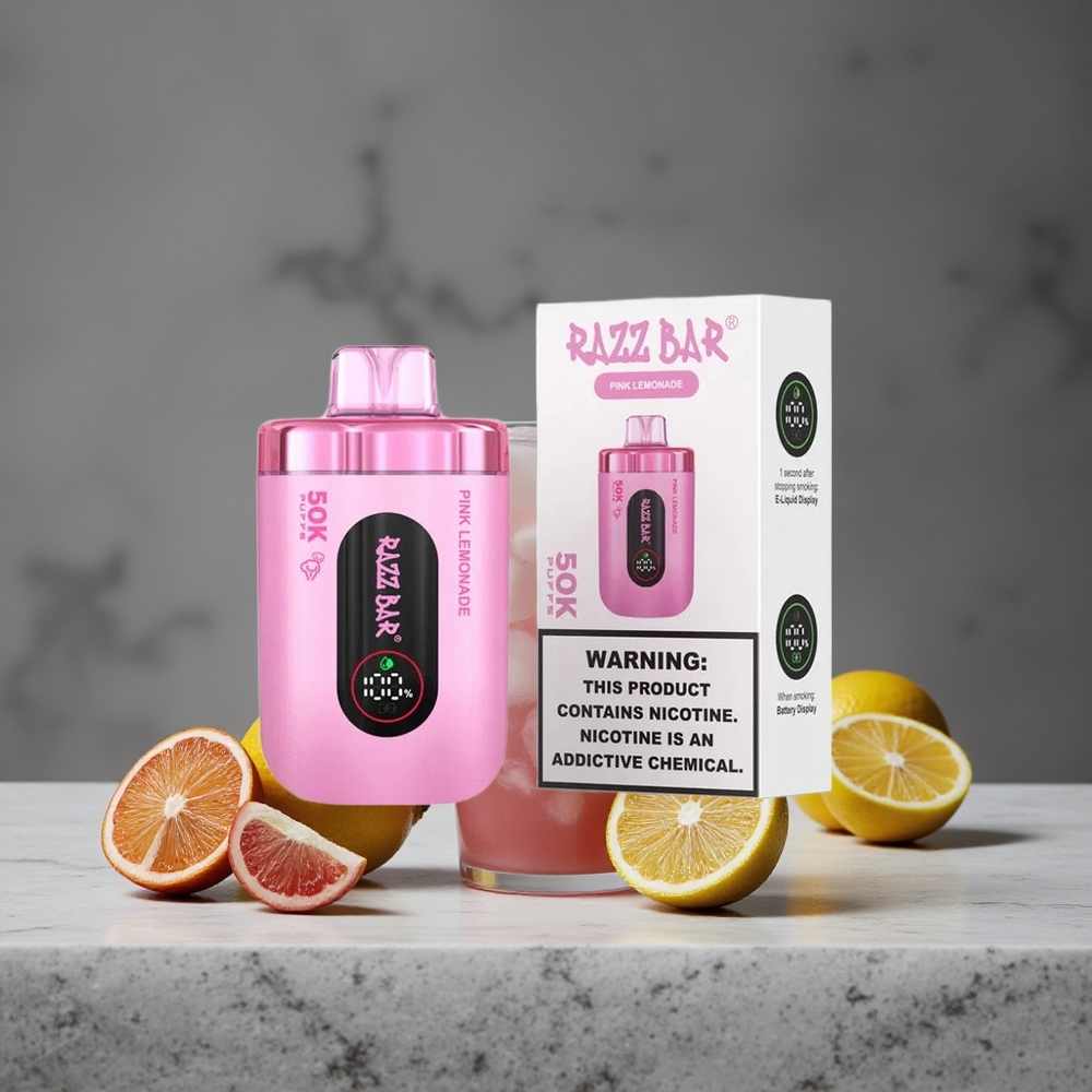 Rozā Citronāde Razz Bar Vienreizlietojamais Vape 50000 Ievilkumi 1.0 Ohm Mesh Tinis