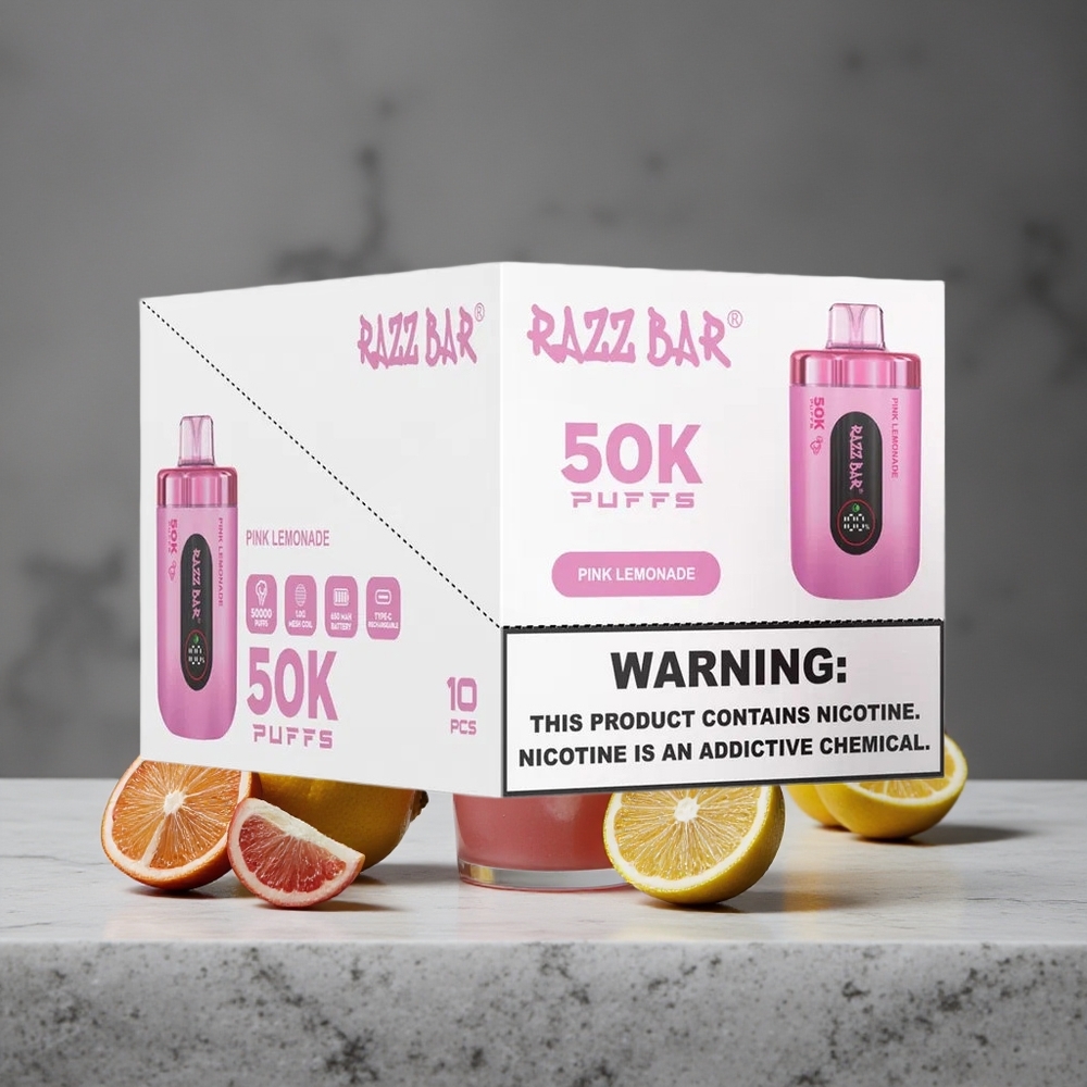 Rozā Citronāde Razz Bar Vienreizlietojamais Vape 50000 Ievilkumi 1.0 Ohm Mesh Tinis