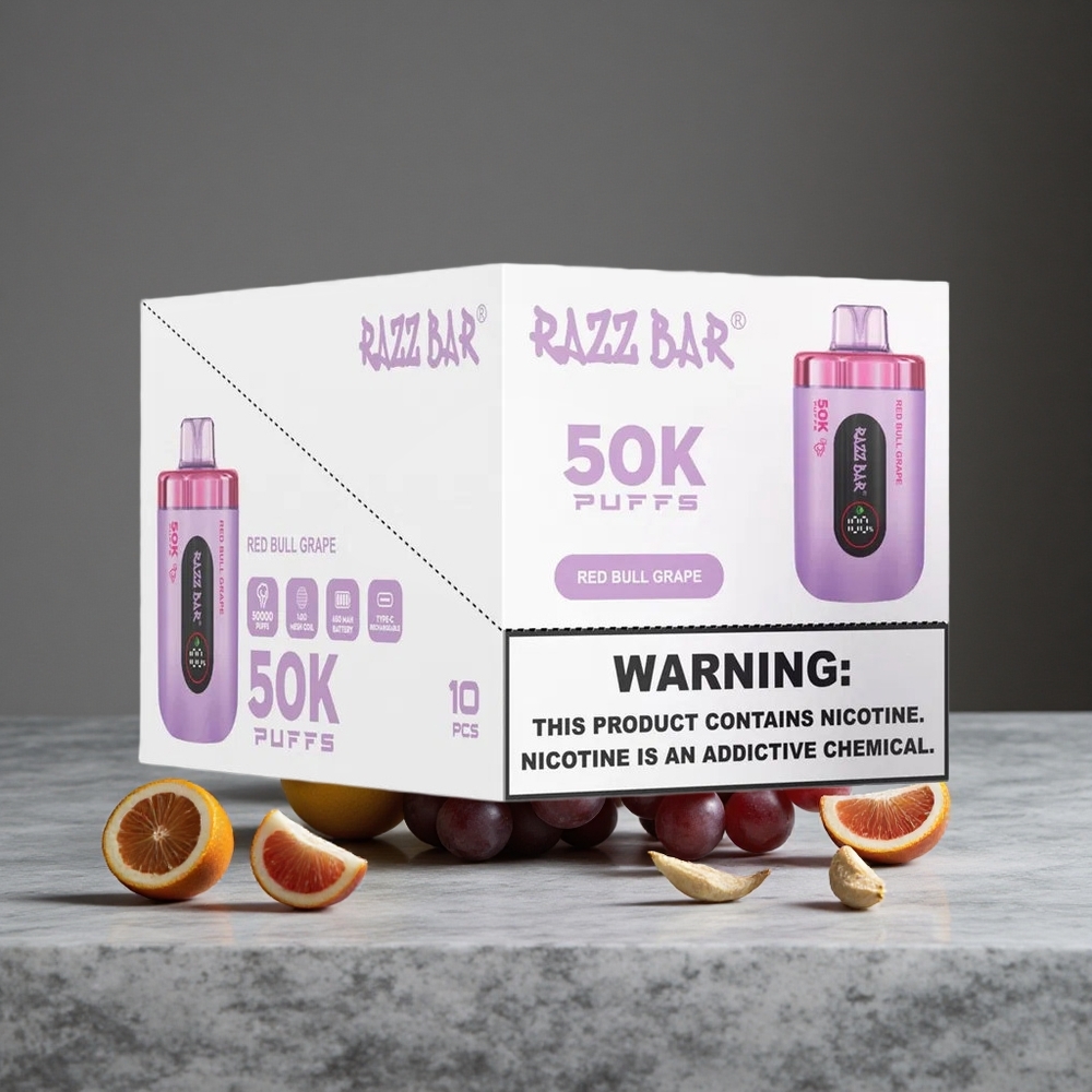 Sarkanā Vērša Vīnogas Kombinācija Razz Bar 50K Puffs 50000 Puffs 1.0 Ohm Tīkls Spole