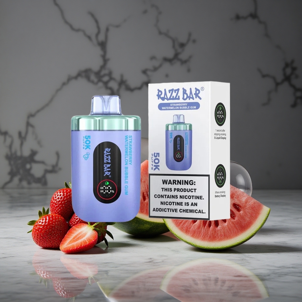 Zemeņu Arbūza Pūšķu Gumijas Razz Bar 50K Puffs Tipa-C Uzlādējams Vienreizlietojamais Vape ar 1.0 Ohm Sieta Spoli