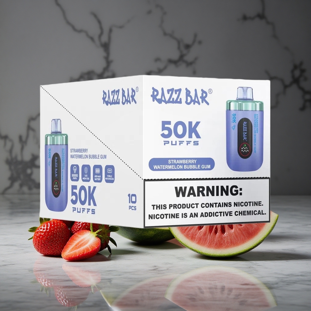Zemeņu Arbūza Pūšķu Gumijas Razz Bar 50K Puffs Tipa-C Uzlādējams Vienreizlietojamais Vape ar 1.0 Ohm Sieta Spoli
