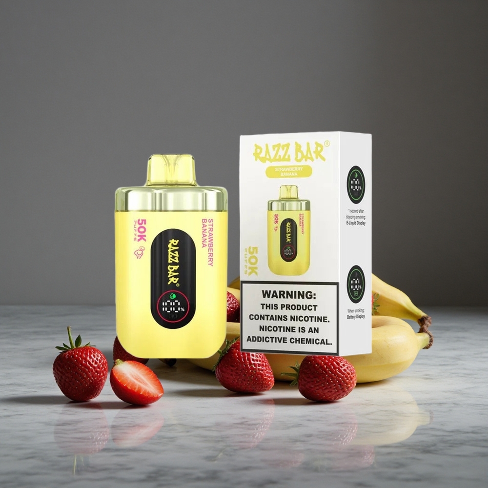 Zemeņu-Banānu Razz Bar 50K Iesūkieni 1.0 Ohm Mesh Spole Vienreizlietojamais Vape