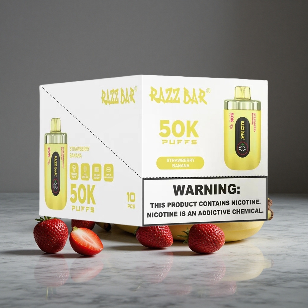 Zemeņu-Banānu Razz Bar 50K Iesūkieni 1.0 Ohm Mesh Spole Vienreizlietojamais Vape