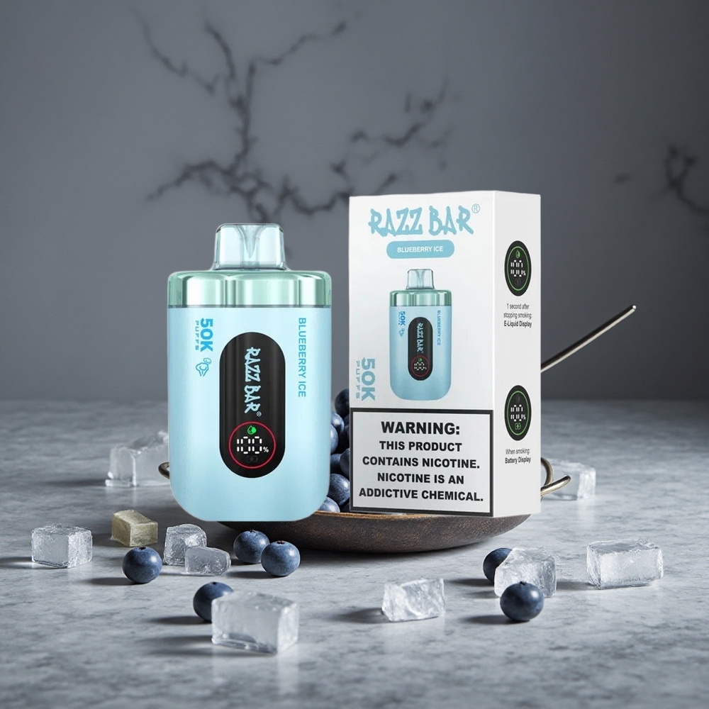 Zemeņu Ledus Razz Bar 50K Puffs 1.0 Ohm Mesh Tipa-C Uzlādējams