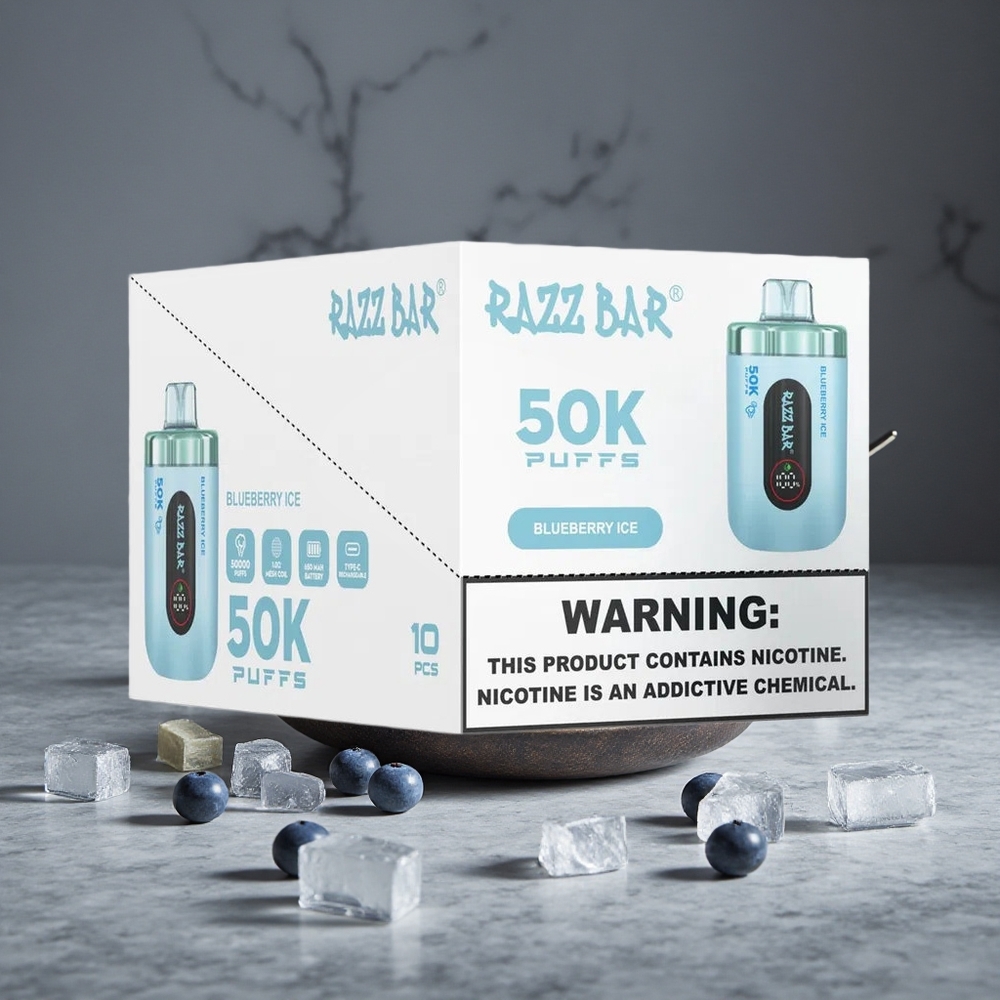 Zemeņu Ledus Razz Bar 50K Puffs 1.0 Ohm Mesh Tipa-C Uzlādējams