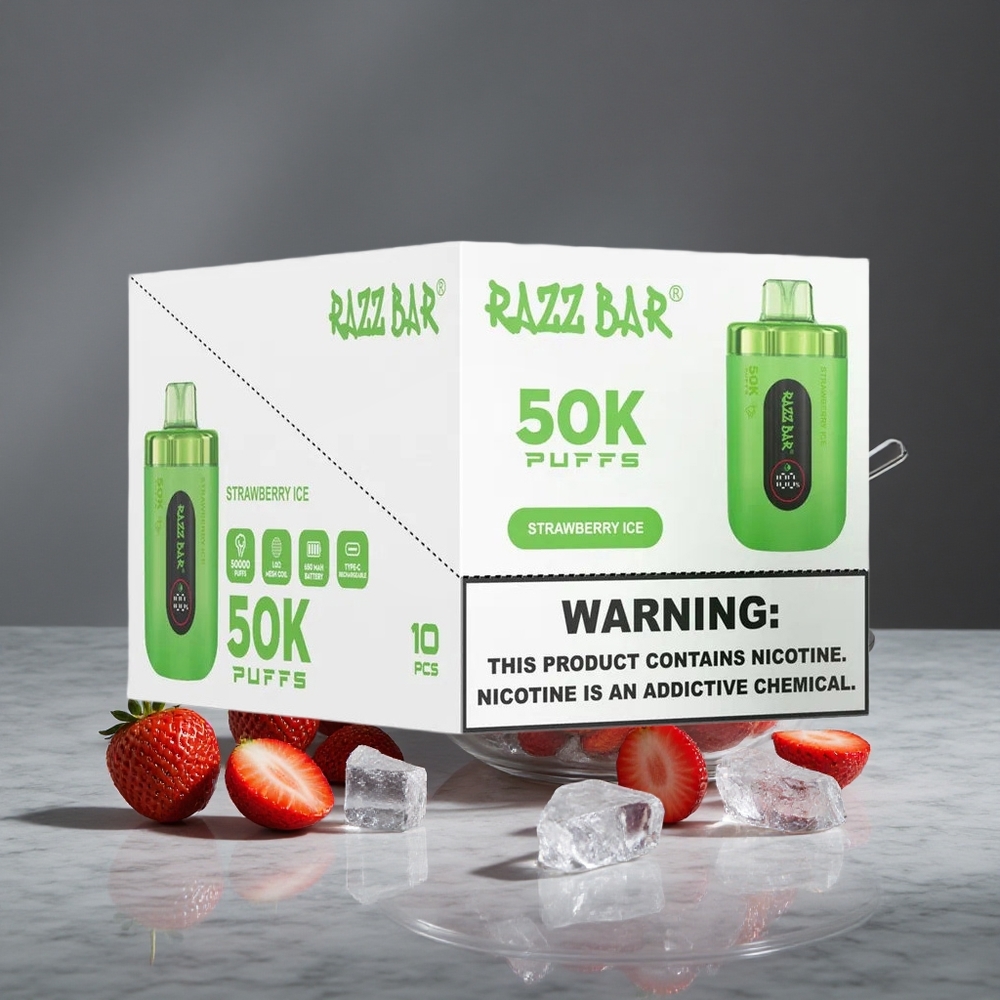 Zemeņu Ledus Razz Bar Vienreizlietojamais Vape 50000 Ievilkumi 1.0 Ohm Mesh Spole