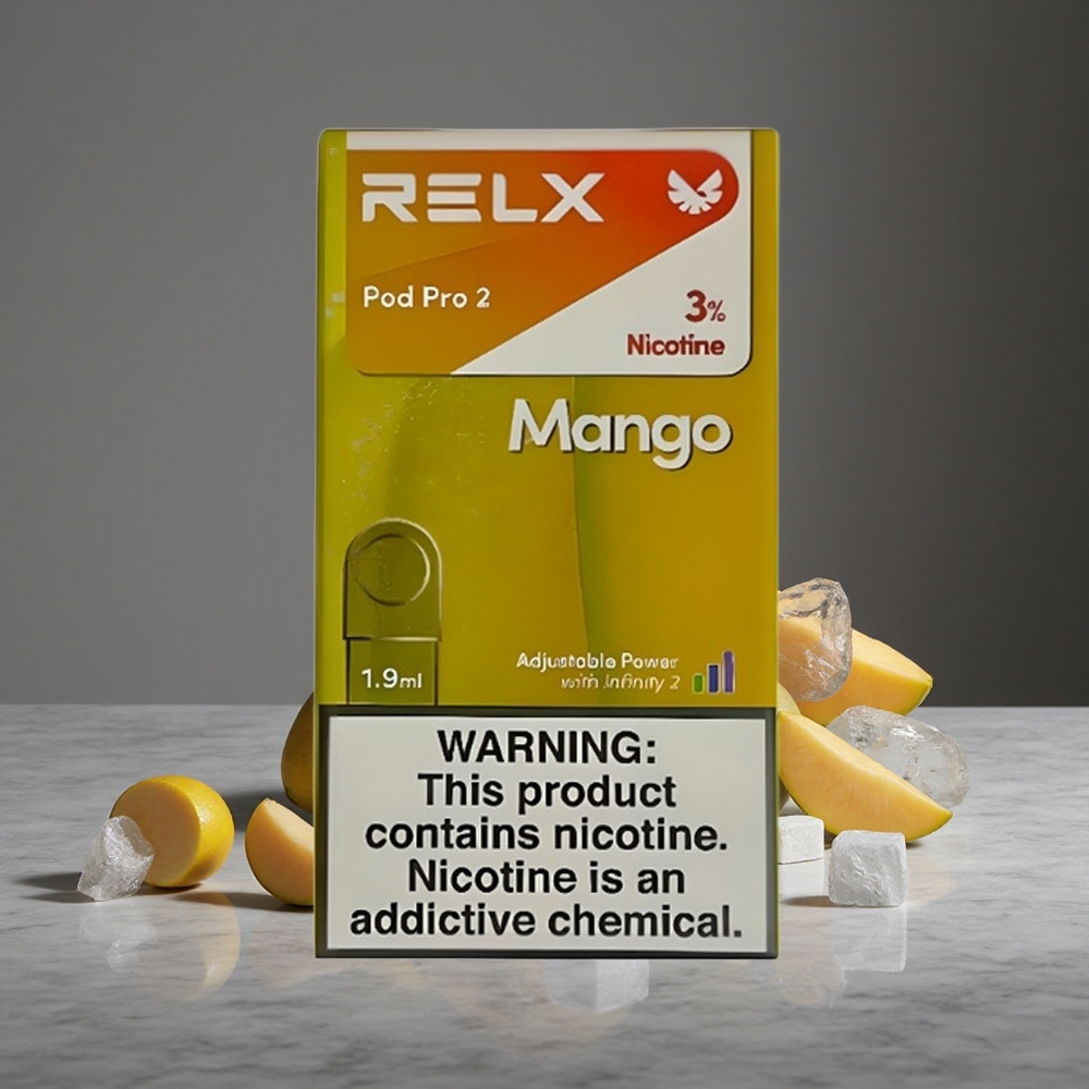 Mango Ledus Relx Pod Pro 2 600 pūtas 3% nikotīna 1.9ml tilpums
