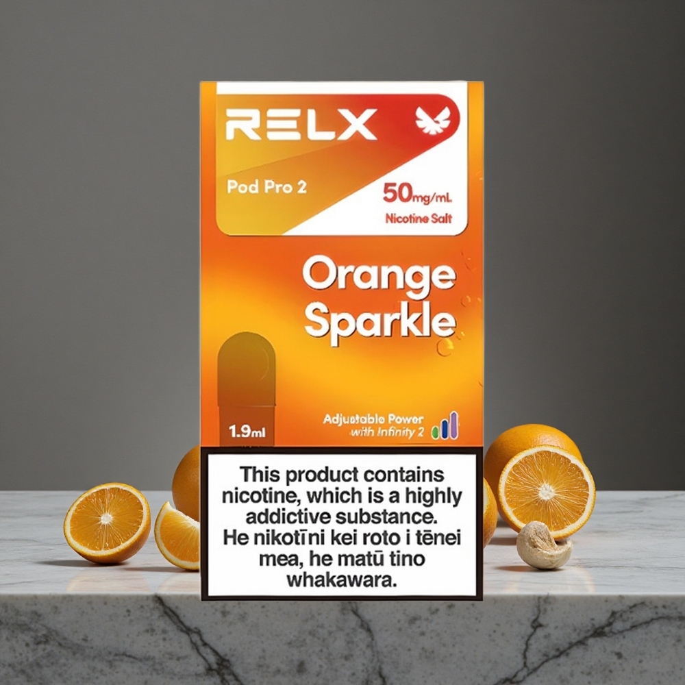 Oranžais Mirdzums Relx Pod Pro 2 600 Ievelkieni 5% Nikotīns 1.9ml
