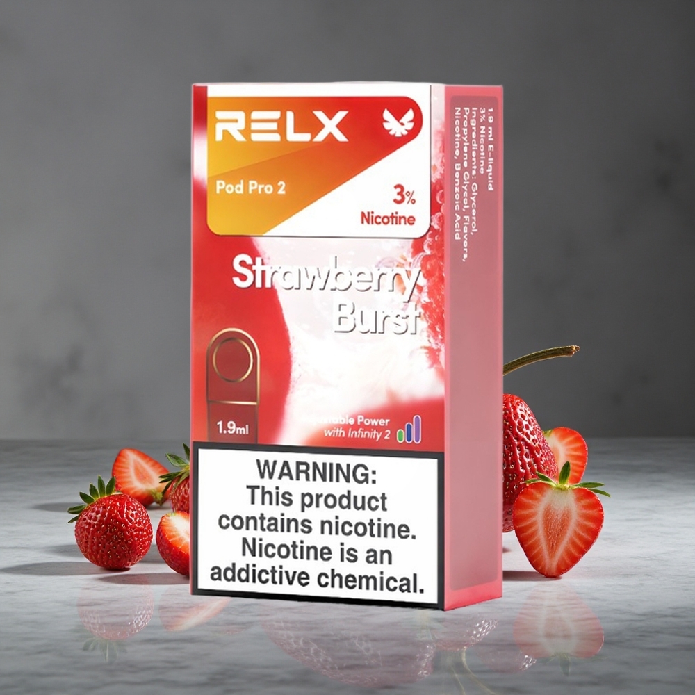 Zemenes Bursts Relx Pod Pro 2 600 Puffs 3% Nikotīna 1.9ml Tilpums